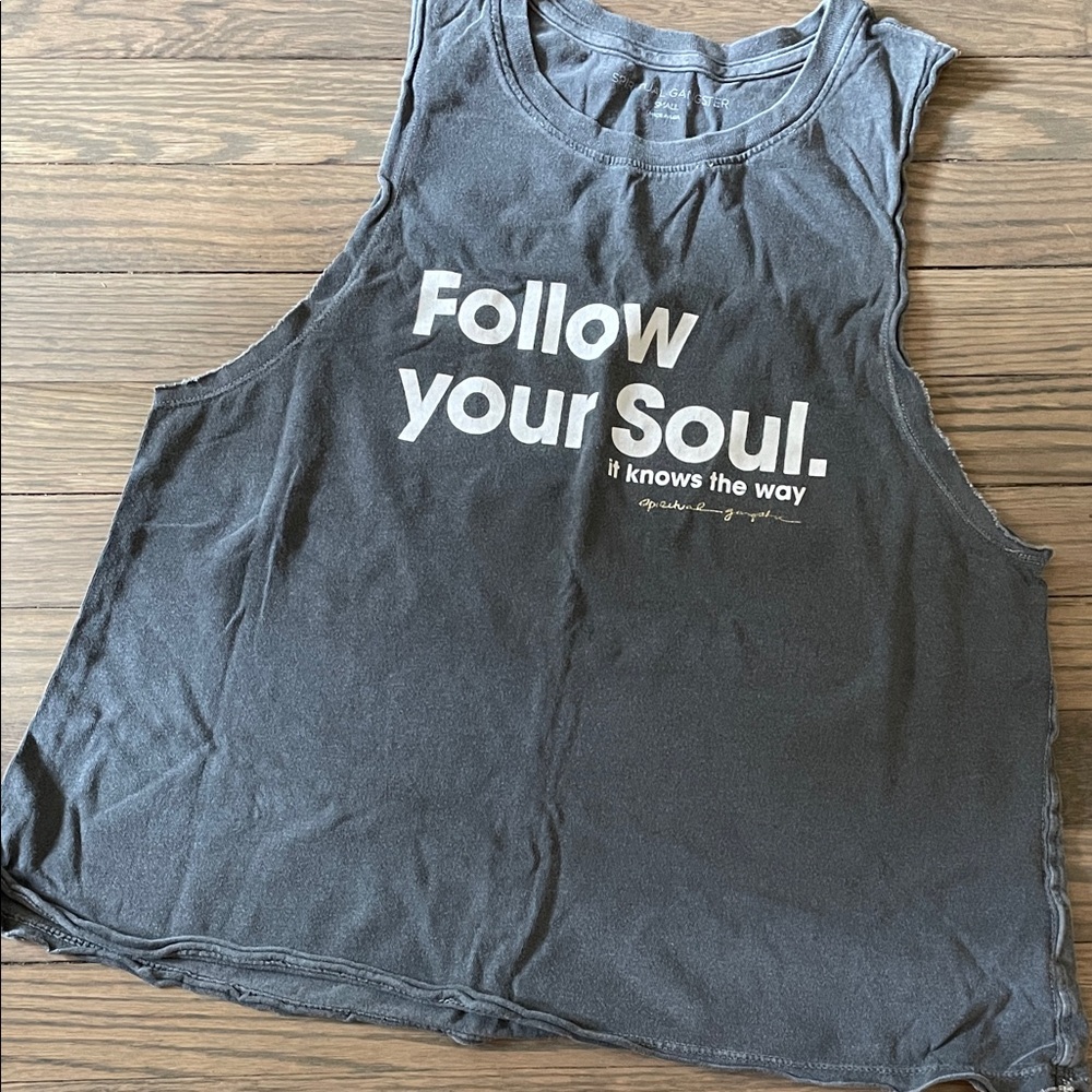Spiritual Gangster Vintage Wash Gray Sleeveless Graphic Top